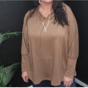 Dear Scarlett Mocha High Low Side Slit Long Sleeve Hoodie New Size 1X